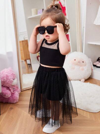 SHEIN Playful Pals Bebis Flicka Nätinslag Linnen & Nätöverdrag Shorts