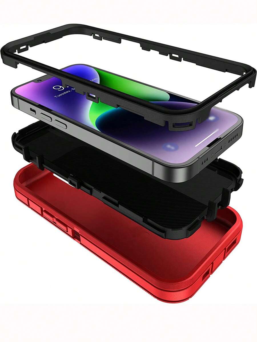 Funda protectora de 3 capas resistente a golpes y al polvo para Apple - Rojo - Ver 1