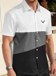 Manfinity Homme Hombres Camisa con estampado de cornamenta de color combinado - Multicolor - Ver 1