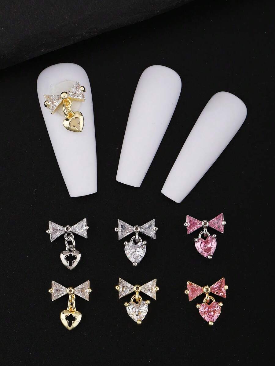 3 cái 3D Rhinestone Bow Design Nail Art Trang trí - Bạc - Xem 1