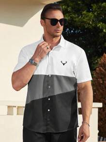 Manfinity Homme Hombres Camisa con estampado de cornamenta de color combinado - Multicolor - Ver 4