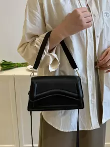 小翻蓋方包極簡黑色可調節帶 - 黑色 - 查看 3