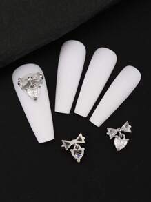 3 cái 3D Rhinestone Bow Design Nail Art Trang trí - Bạc - Xem 2