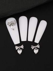 3 cái 3D Rhinestone Bow Design Nail Art Trang trí - Bạc - Xem 3