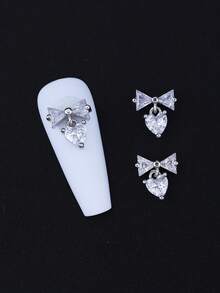 3 cái 3D Rhinestone Bow Design Nail Art Trang trí - Bạc - Xem 4