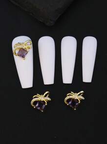 3 piezas 3d con diamante de imitación & con diseño de lazo Decoración de uñas - Morado - Ver 3