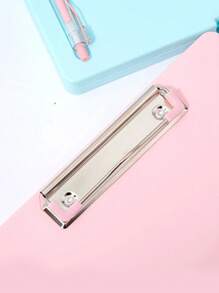 1 cái Kẹp tài liệu 2 trong 1 màu trơn, Kẹp tài liệu trực tiếp đa năng có thể gấp lại đơn giản cho học sinh, lưu trữ hồ sơ văn phòng, trở lại trường, đồ dùng học tập - Hồng - Xem 4