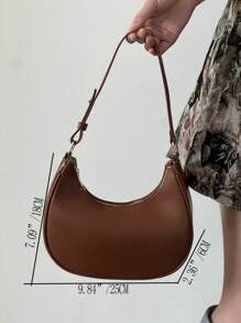 新款時尚簡約大氣新月形狀亮面休閒經典日常通勤可拆式單肩斜跨包 - 咖啡棕 - 查看 4