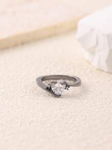 1入組時尚銅方晶鋯石愛心裝飾圓環適合女士適用於日常 - 彩色 - 查看 4