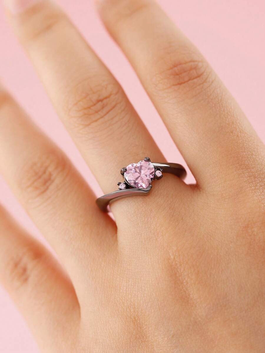 1入組時尚銅方晶鋯石愛心裝飾圓環適合女士適用於日常 - 彩色 - 查看 1