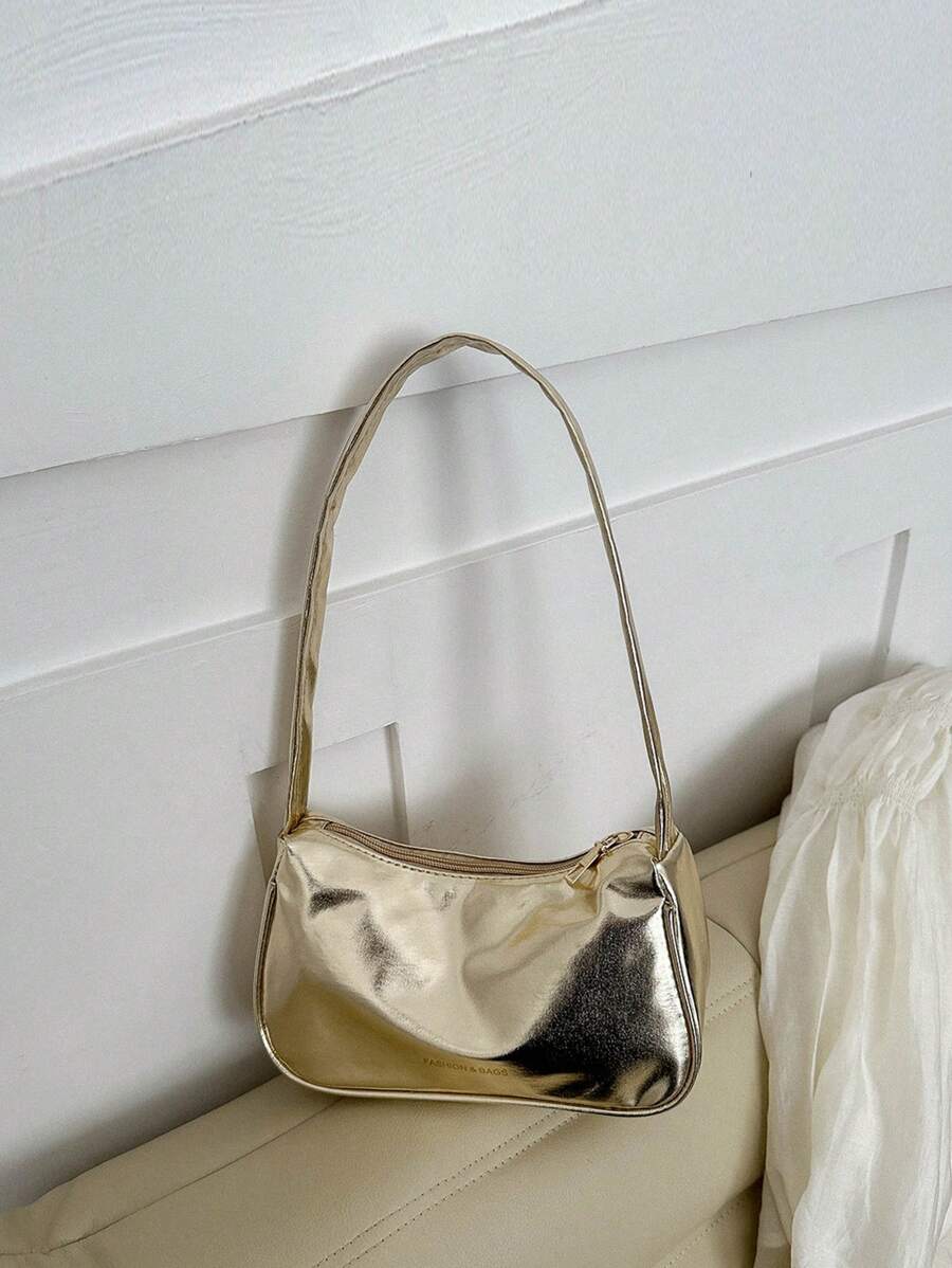 Cô gái kim loại PU Zipper Funky Hobo Bag - Vàng - Xem 1