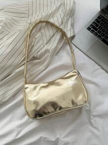 Cô gái kim loại PU Zipper Funky Hobo Bag - Vàng - Xem 5