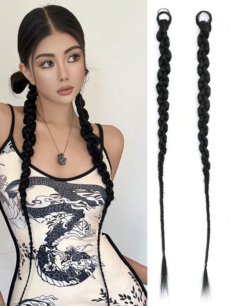 2入組長款合成髮辮 - 黑色 - 查看 1