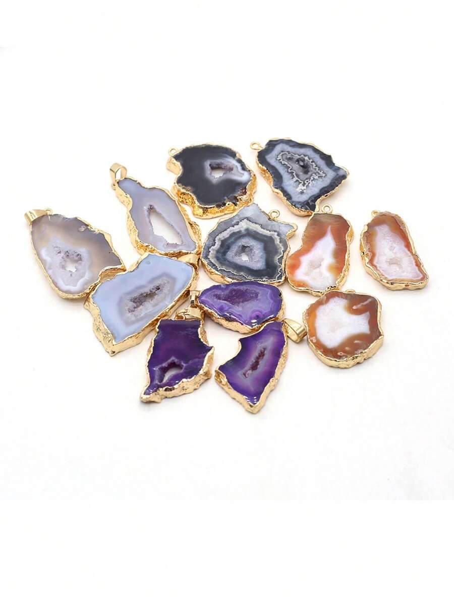 1 bộ phụ kiện trang sức DIY hình học bất đối xứng thời trang ngẫu nhiên bằng đá tự nhiên Druse dành cho phụ nữ để làm đồ trang sức DIY - trắng - Xem 1