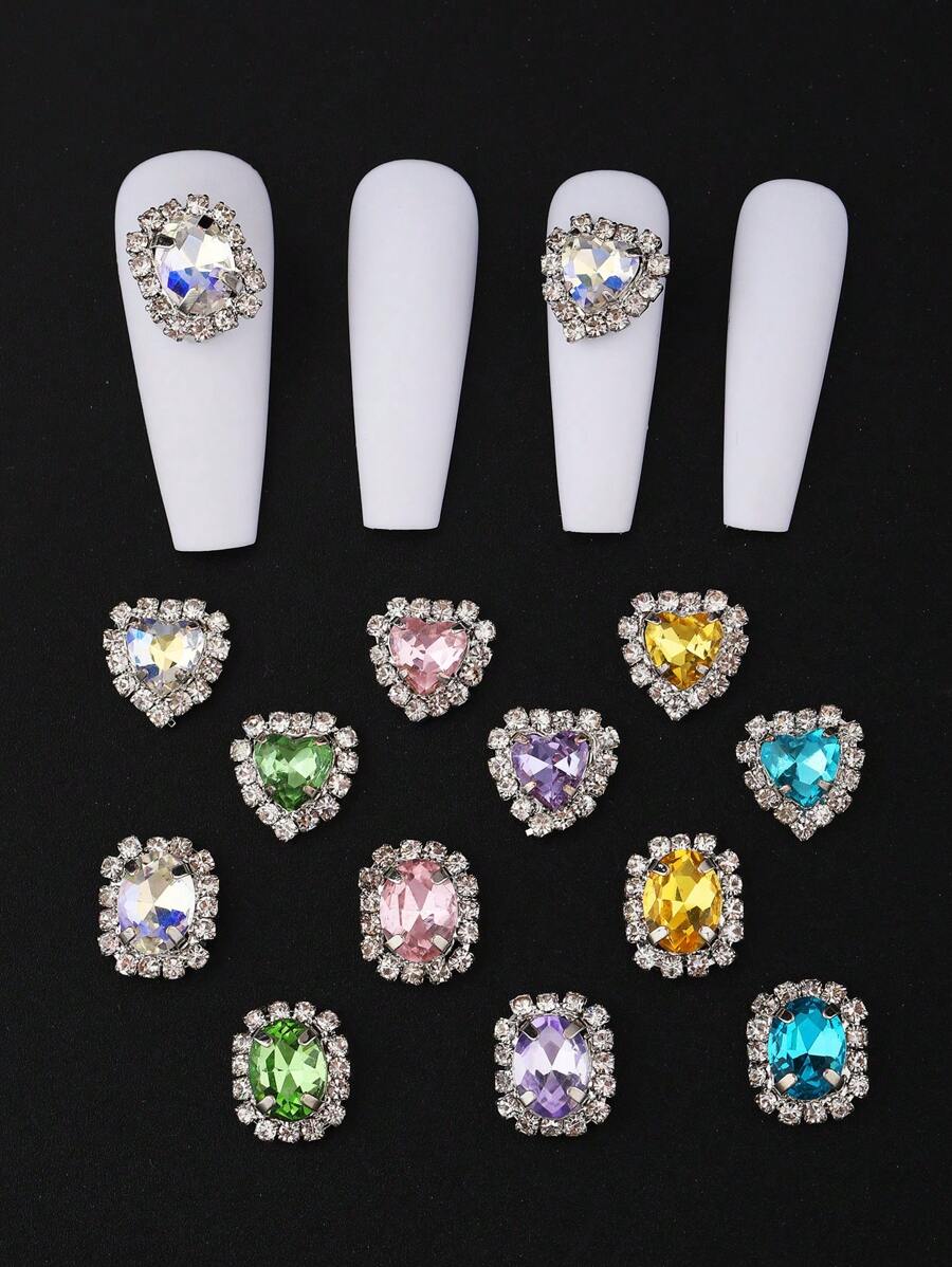 5 件水钻心形美甲装饰 - 彩色 - 查看 1