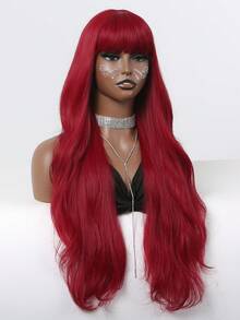 長款卷人造假髮帶劉海 - 紅色 - 查看 4