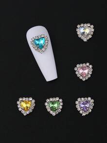 5 件水钻心形美甲装饰 - 彩色 - 查看 4