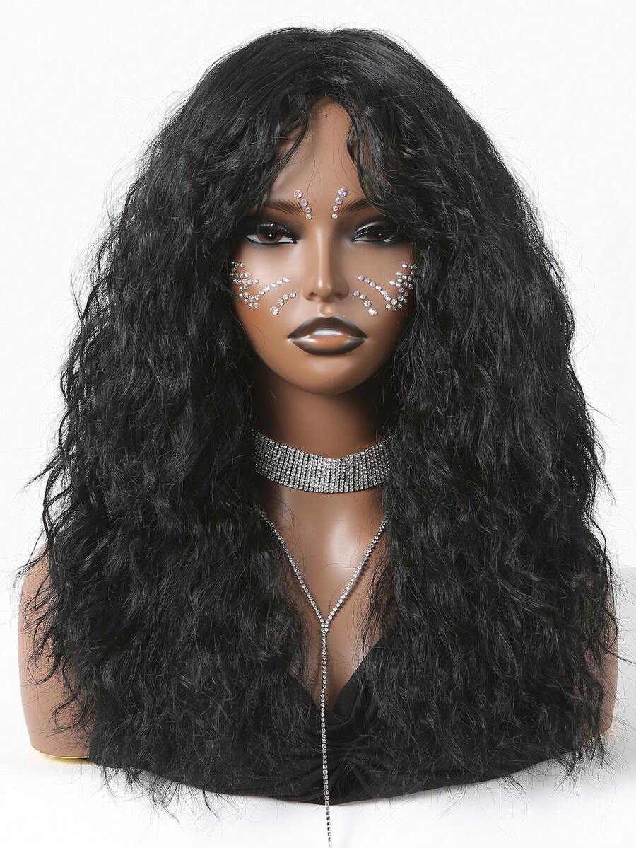 長款卷人造假髮帶劉海 - 黑色 - 查看 1