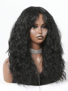 長款卷人造假髮帶劉海 - 黑色 - 查看 4