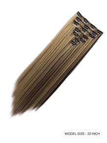 22 Inches Clip In Hair Extensions Long Straight 7 PCS Invisible Clip Thick Hairpieces Black Hair Piece Soft Full Head Synthetic Fiber For Women - Multicolor - View 2