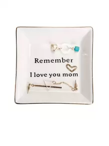 1入組瓷質首飾托盤現代標語圖形首飾收納展示櫃托盒適合母親節禮物 - 白色 - 查看 1