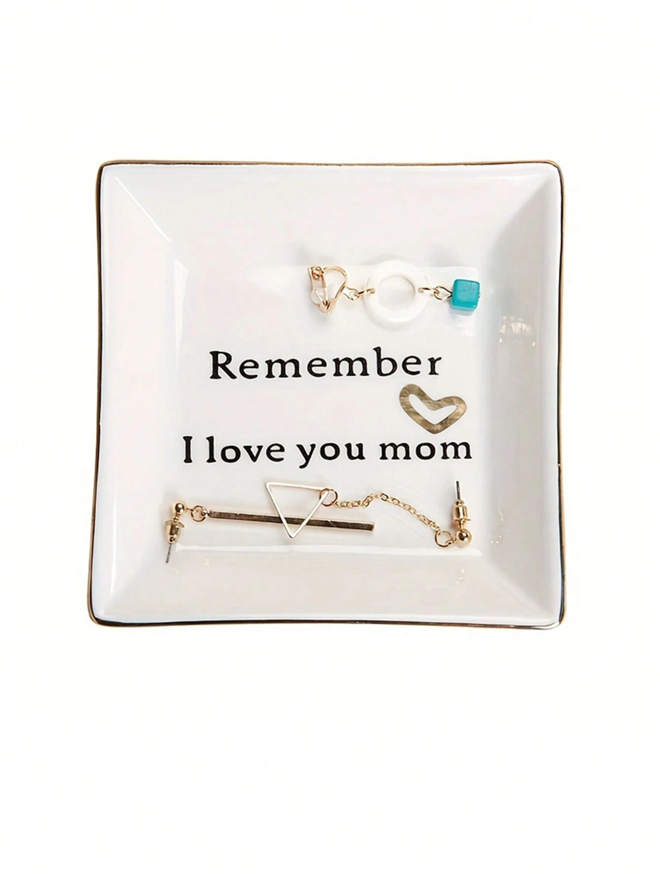 1入組瓷質首飾托盤現代標語圖形首飾收納展示櫃托盒適合母親節禮物 - 白色 - 查看 1