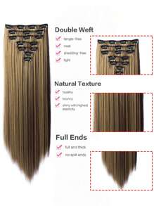 22 Inches Clip In Hair Extensions Long Straight 7 PCS Invisible Clip Thick Hairpieces Black Hair Piece Soft Full Head Synthetic Fiber For Women - Multicolor - View 4