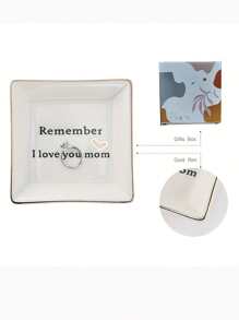 1入組瓷質首飾托盤現代標語圖形首飾收納展示櫃托盒適合母親節禮物 - 白色 - 查看 4