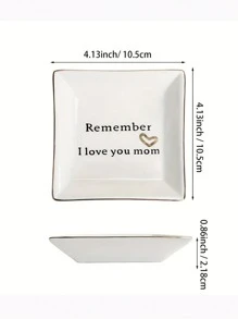 1入組瓷質首飾托盤現代標語圖形首飾收納展示櫃托盒適合母親節禮物 - 白色 - 查看 5