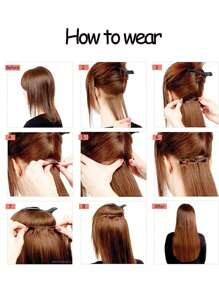 22吋夾式直髮條 7PCS隱形夾 真人感合成纖維黑色加厚發片柔軟女士全頭假髮 - 彩色 - 查看 4