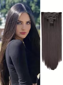 22 Inch Kẹp Trong Phần Mở Rộng Tóc Dài Thẳng 7 Chiếc Vô Hình Kẹp Dày Bộ Tóc Giả Màu Đen Phần Lông Mềm Toàn Đầu Sợi Tổng Hợp dành Cho Nữ - màu nâu - Xem 1