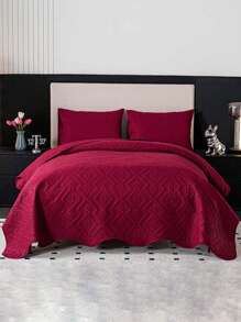 3pcs Geometric Pattern Bedspread Set - Dark Green - View 2