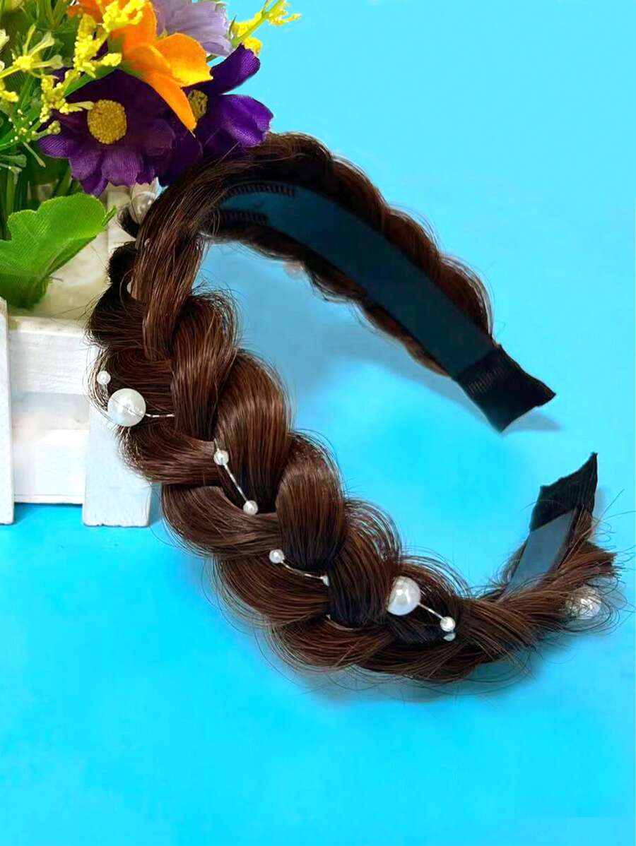 Diadema diseño corto Trenza de pelo sintético - Marrón Mocha - Ver 1