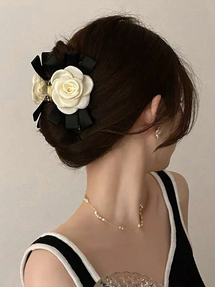 1pc Women Flower Decor Fashionable Hair Claw For Hair Decoration Elegant Claw Clips Hair Clips Hair Jaw Clip Hair Clamps Hair Clutch Hair Claw Clip, School Stuff, College Fall Winter Hair Accessories For Women For Vacation Outfits Woman Summer
