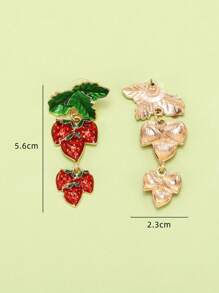1雙甜美風琺瑯樹葉和草莓吊墜耳環適用於女士日常穿著配件 - 彩色 - 查看 4