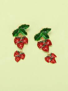 1雙甜美風琺瑯樹葉和草莓吊墜耳環適用於女士日常穿著配件 - 彩色 - 查看 6