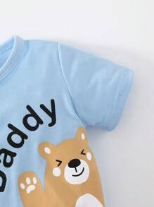 SHEIN 男婴童熊和標語圖案連身短褲和帽