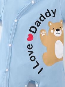 SHEIN 男婴童熊和標語圖案連身短褲和帽