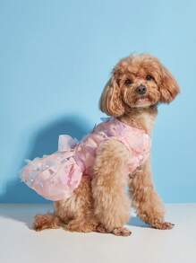 1入組蝴蝶裝飾寵物連衣裙適用於狗狗和貓適合夏天 - 粉色 - 查看 3