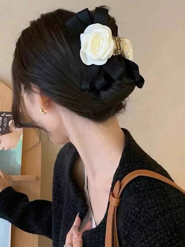 1pc Women Flower Decor Fashionable Hair Claw For Hair Decoration Elegant Claw Clips Hair Clips Hair Jaw Clip Hair Clamps Hair Clutch Hair Claw Clip, School Stuff, College Fall Winter Hair Accessories For Women For Vacation Outfits Woman Summer