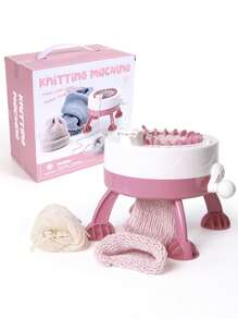 1pc Plastic DIY Knitting Machine With 2pcs Random Color Knitting Yarn, Kids DIY Knitting Machine - Pink - View 1