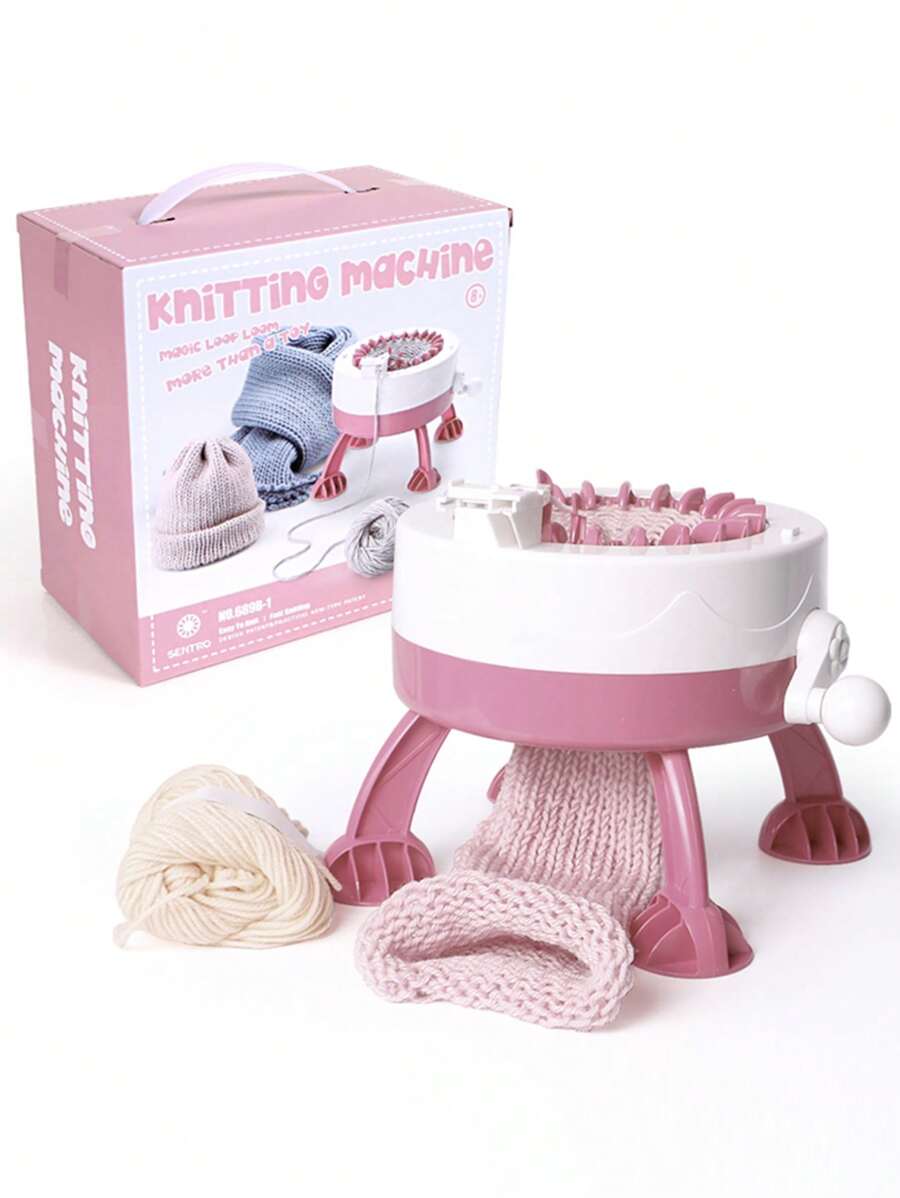 1pc Plastic DIY Knitting Machine With 2pcs Random Color Knitting Yarn, Kids DIY Knitting Machine - Pink - View 1