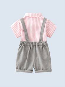 Baby Boy Striped Bow Front Shirt & Pinafore Shorts - Multicolor - View 2