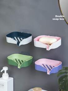 1个塑料皂碟，现代壁挂式沥水皂碟架，适用于家庭浴室 - 藍白色 - 查看 2