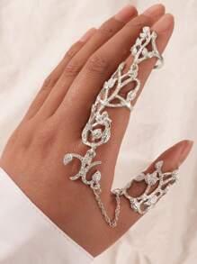 imoli 1pc Creative Flower Design Chain Decor Mittens Ring For Women For Daily Decoration Dating Gift Valentines,Mom,Mother,Mother's Day,Gift