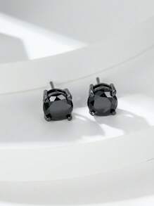 Vanel A Pair Of Simple And Fashionable Four-Claw Round Stud Earrings, Minimalist Jewelry For Women (Copper Material Earring Is Relatively Soft, The Ear Pin Can Be Straightened By Clamping) - Black - View 1