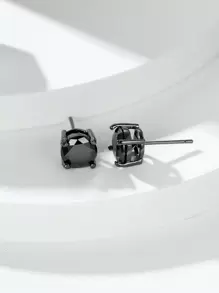 Vanel A Pair Of Simple And Fashionable Four-Claw Round Stud Earrings, Minimalist Jewelry For Women (Copper Material Earring Is Relatively Soft, The Ear Pin Can Be Straightened By Clamping) - Black - View 2