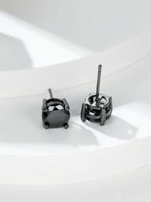 Vanel A Pair Of Simple And Fashionable Four-Claw Round Stud Earrings, Minimalist Jewelry For Women (Copper Material Earring Is Relatively Soft, The Ear Pin Can Be Straightened By Clamping) - Black - View 3