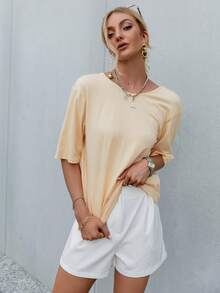 Sollinarry 鏈條細節露背落肩T恤 - 杏色 - 查看 5