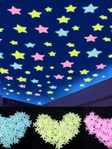 100 piezas Decoración mural brillante en oscuro con patrón de estrella moderno PVC para casa - Multicolor - Ver 1